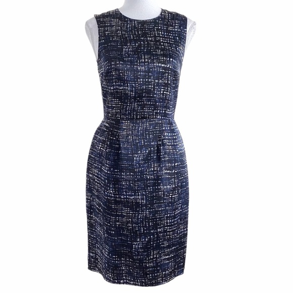 JUDITH & CHARLES 100% SILK BLACK BLUE WHITE PATTERN SLEEVELESS SATIN DRESS - 0 - Picture 1 of 9